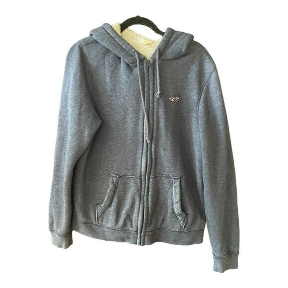 Men’s Hollister Gray Fleece Lined Full Zip Hoodie Jacket Size Medium - Picture 1 of 7